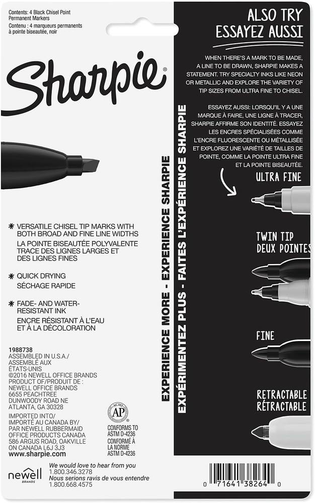 Permanent Markers Chisel Tip Black 4 Count