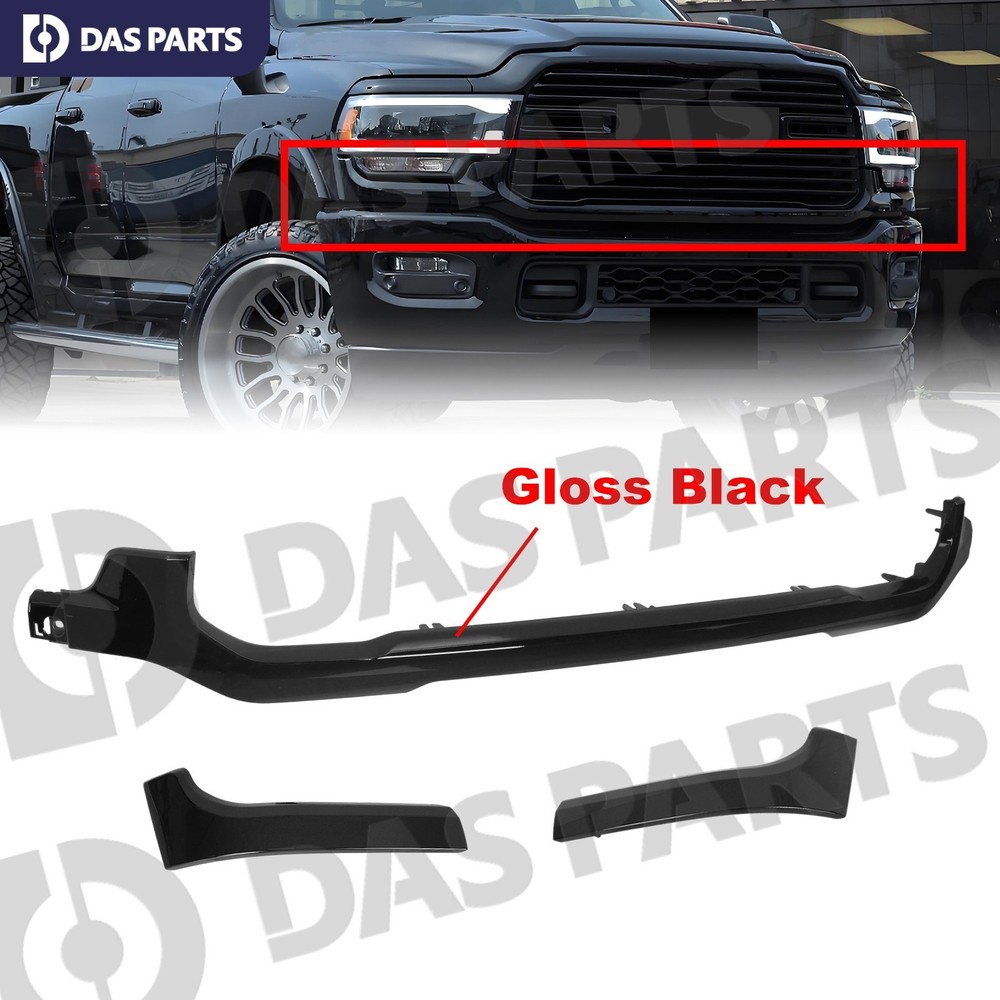 Gloss Black Lower Grille Trim Headlight Molding Set For 2019-2024 Ram 2500 3500