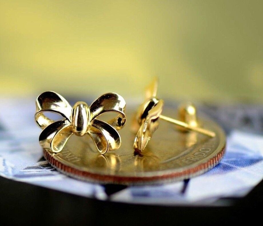 14k Solid White Yellow Gold Bow Tie Stud Earrings