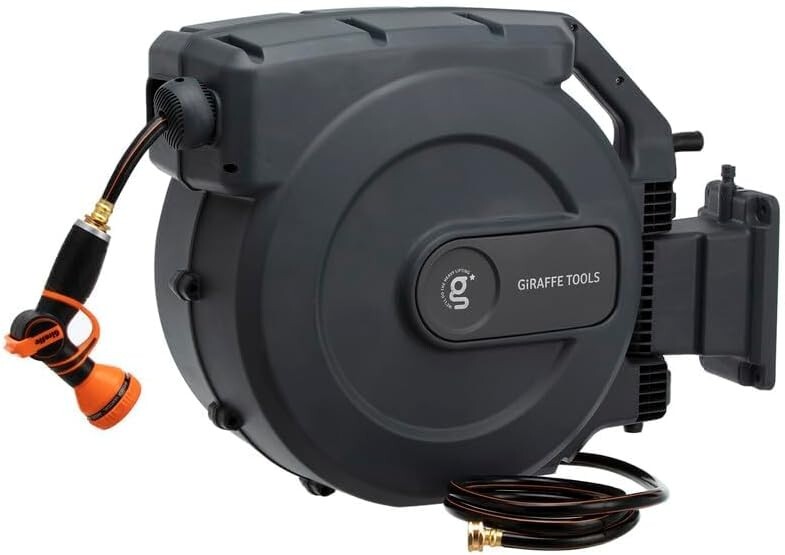 Giraffe Tools Retractable Hose Reel Rewind Garden Hose 5/8" x 115ft Wall Mounted