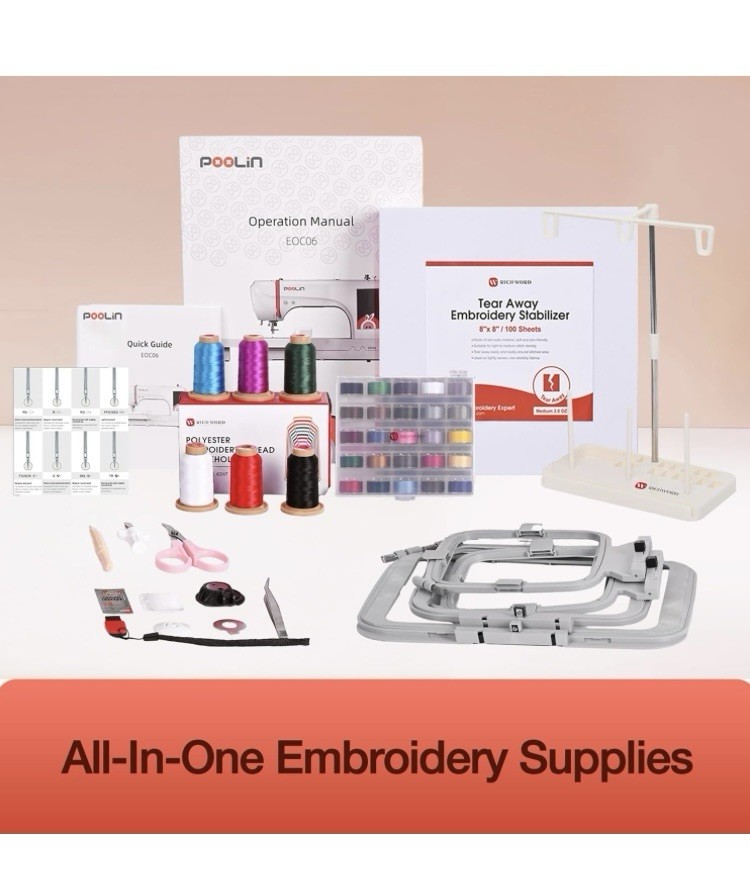Poolin EOC06 Embroidery Machine Computerized with thread&bobbins&stabilizer