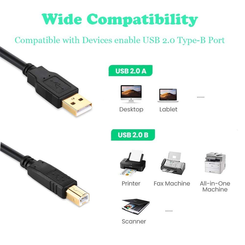 USB 2.0 A/B Gold Device Cable with Ferrite Chokes, 6'
