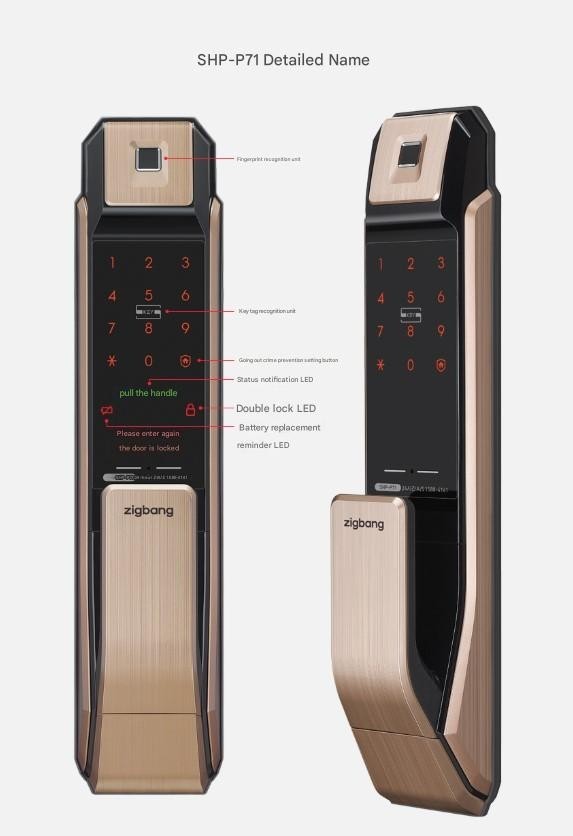 Filtertech Zigbang Fingerprint door lock with push-pull handle SHP-P71