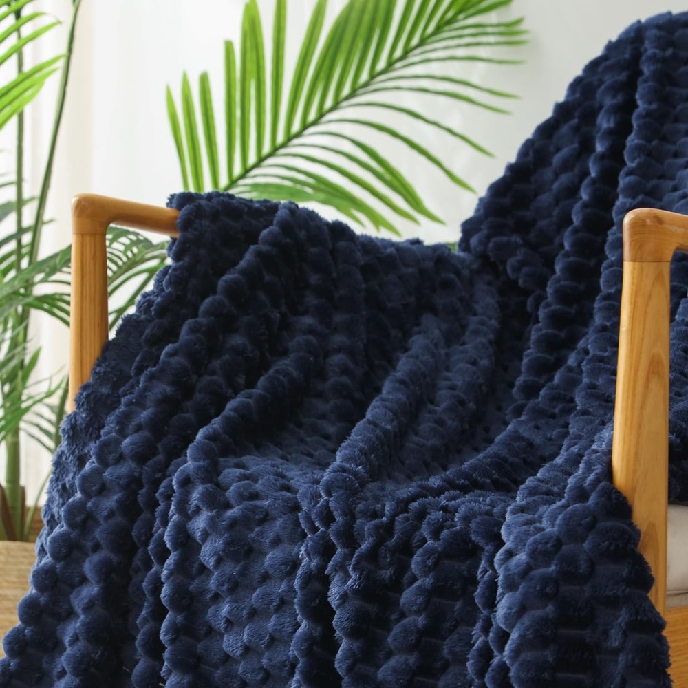 Fleece Throw Blanket for Couch, Extra Large Fuzzy Navy Blue Bed Blankets, Sof...
