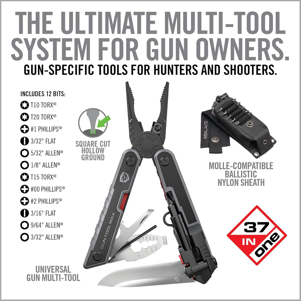 Gun Tool Max, 37-In-1 Multitool for Gunsmithing, Includes Pliers, Wire Cutters,