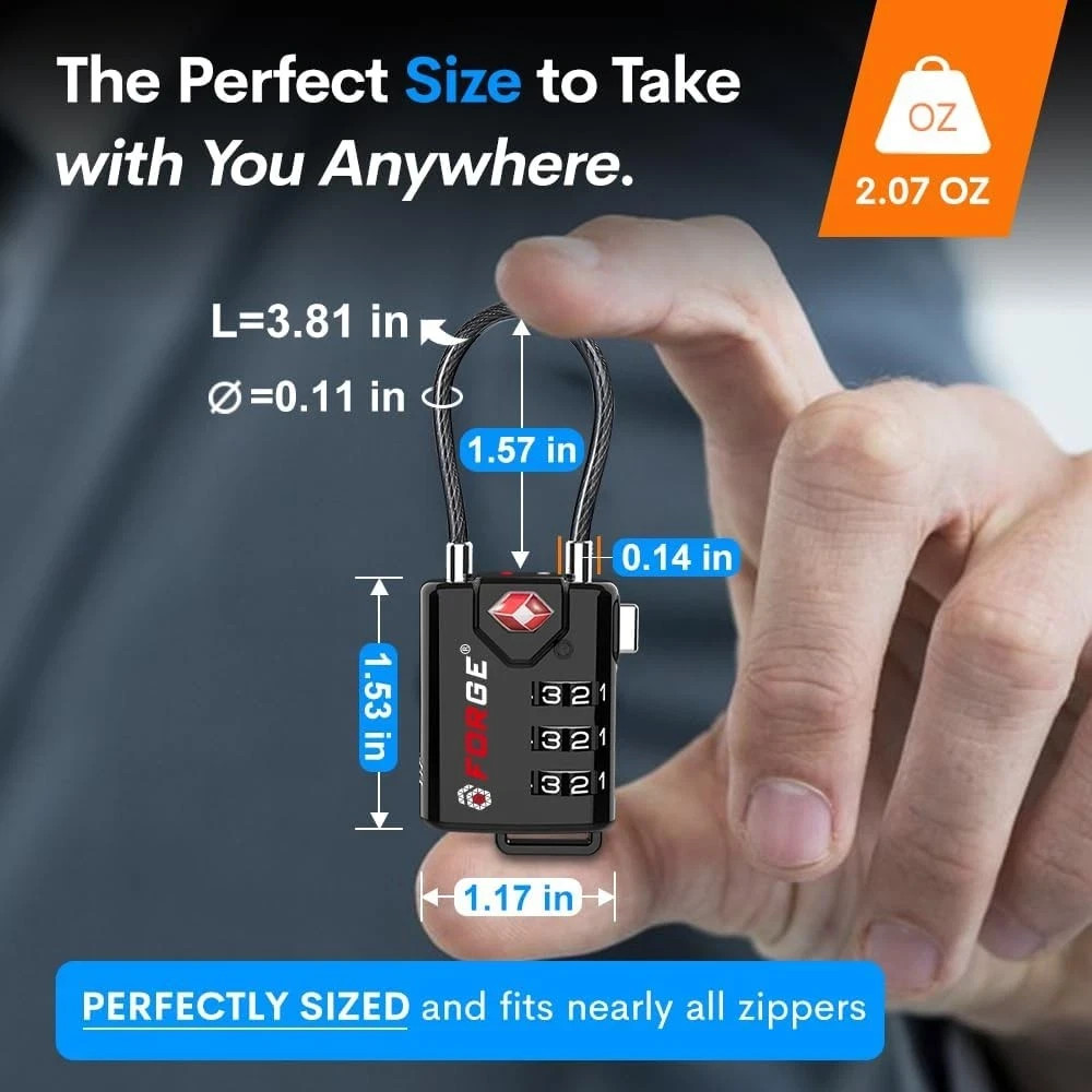TSA Approved Cable Luggage Locks, Re-settable Combination with Black 2 Pack