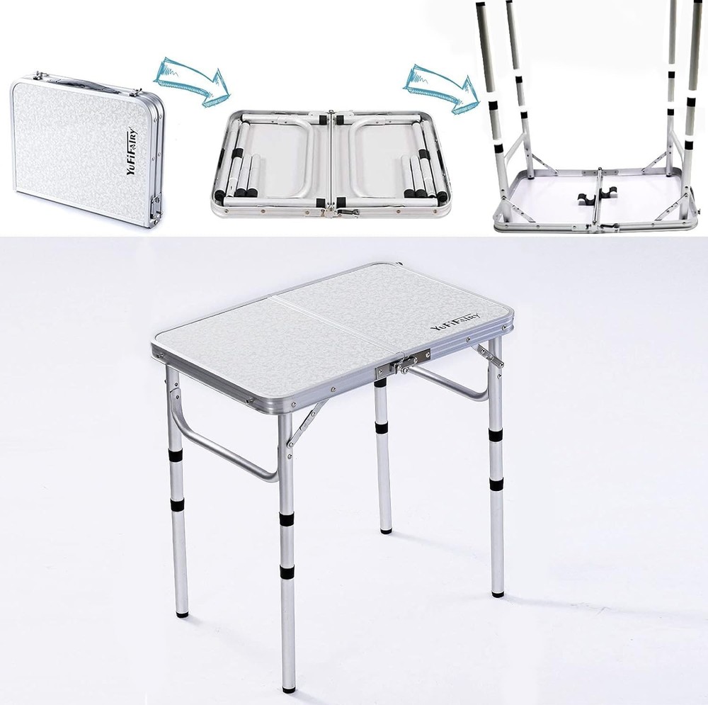 Small Folding Table Portable 24''LX16''W Foldable Camp with 3 Adjustable Height