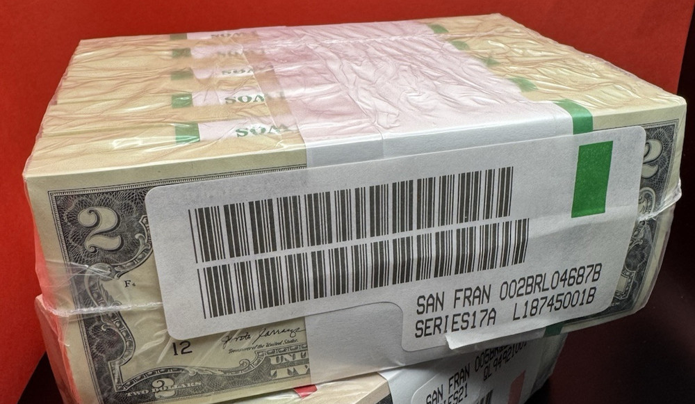 $2 Sequential Bills 5-Pack • UNC • Mint CRISP Notes - $10 Bundle