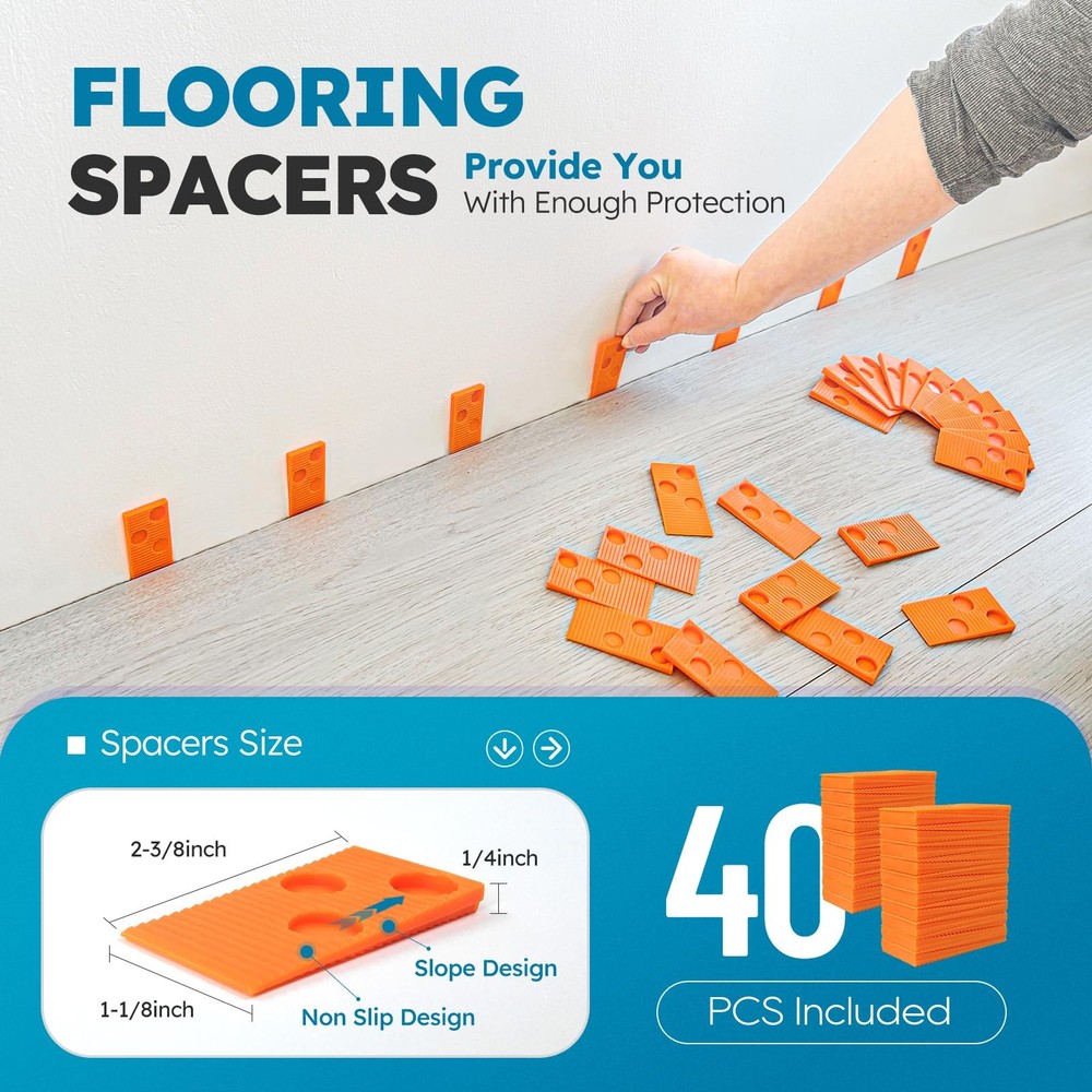 Vinyl Plank Flooring Tools - Tapping Block, 40 Spacers & Mallet Pull Bar Gauge