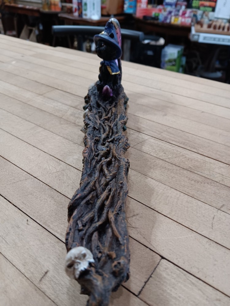 Witch Cat Incense Burner – Crescent Moon & Skull Base