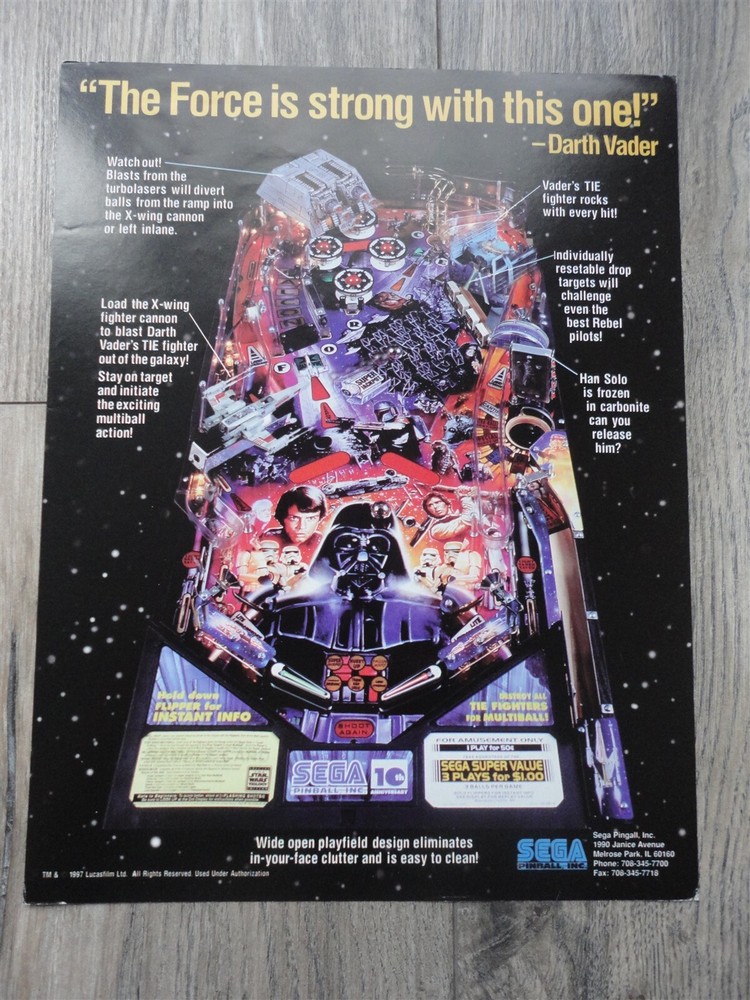 Star Wars Trilogy Pinball Machine Flyer Original D