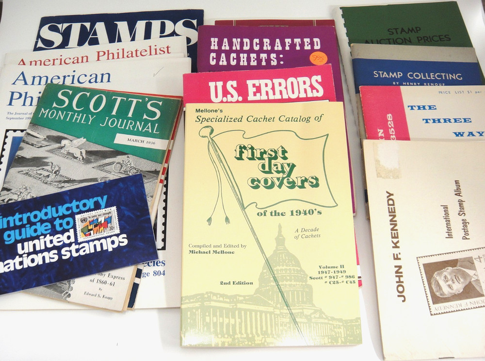 Vtg Stamp Collecting Lot Books Errors FDCs Buyers Guide Caches Kennedy Album