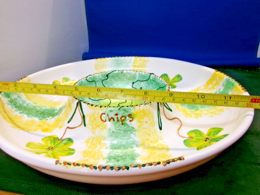 Large, Ceramic Serving Dish, by Johanna Watts 2009, Chips & Dips, signed. H2