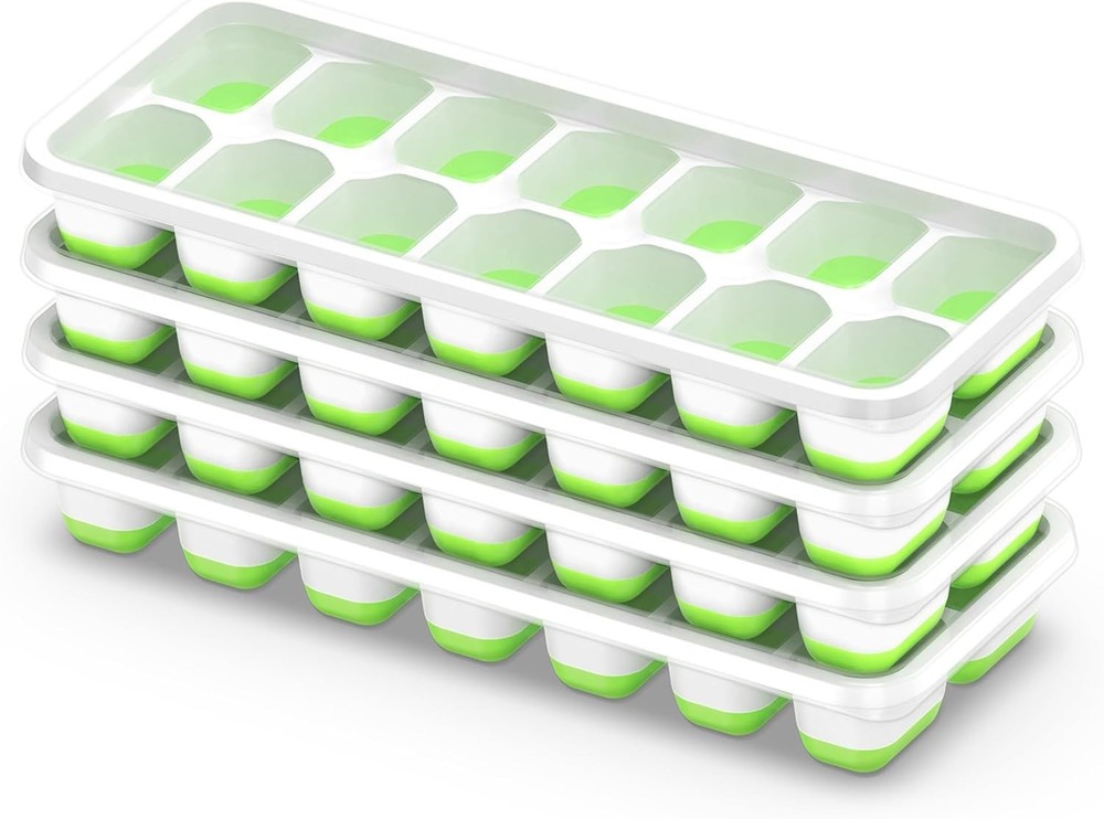 Ice Cube Tray with Lid, 4 Packs 56 Cubes Durable Stackable Ice Cube Trays for...
