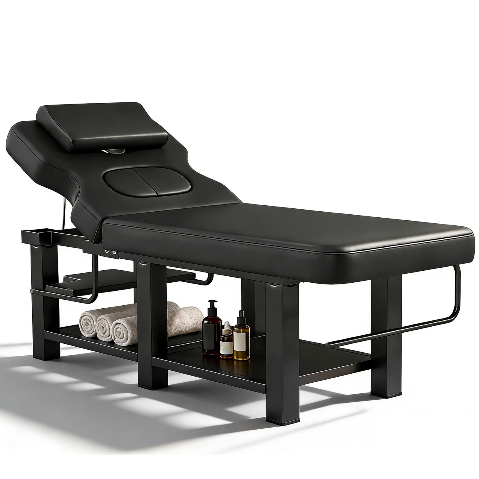 Black Massage Table Facial Bed Treatment Salon Spa Beauty w/Headrest, Open-Chest