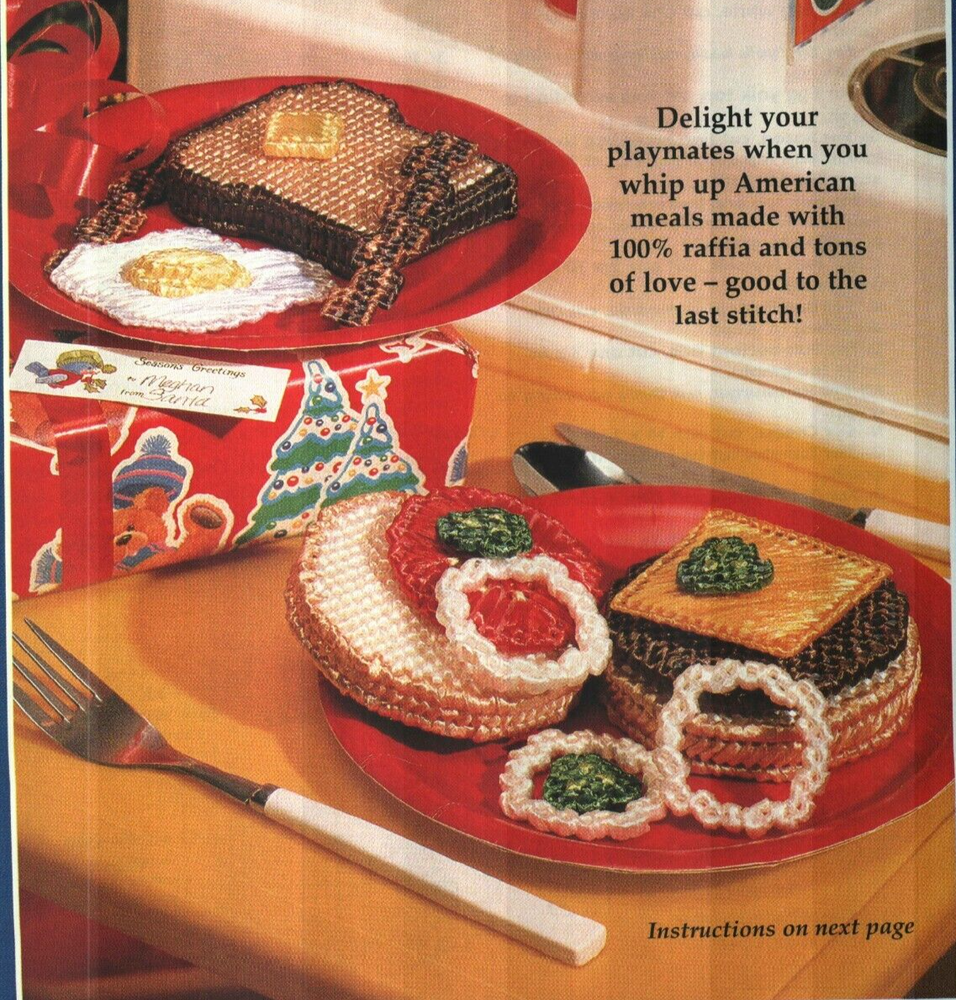 FUN FOOD HAMBURGER & EGGS & TOAST TOYS PLASTIC CANVAS PATTERN INSTRUCTIONS