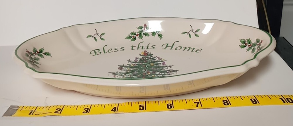 Spode Oval Tray, "Bless This Home" Christmas Tree Pattern