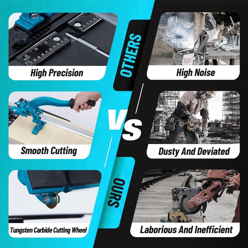 24" Manual Tile Cutter Cutting Machine Single Rails Precise Tile Cutter Tools US