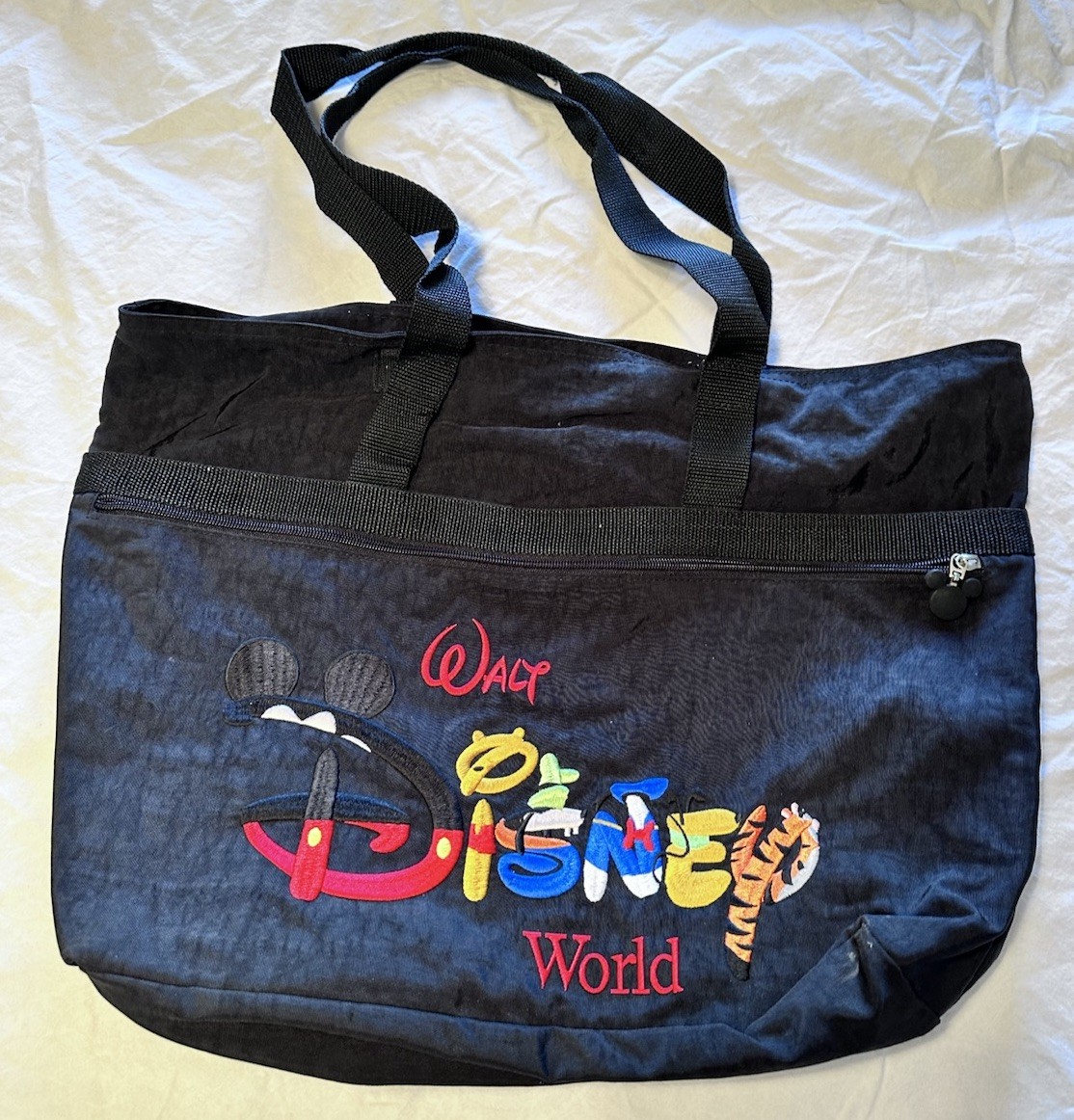 Walt Disney World Large 14" by 13.5" Tote Purse Shoulder Bag Black 90's