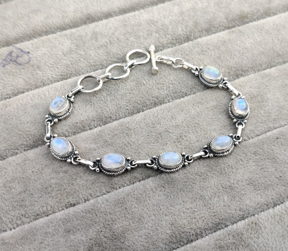 Moonstone Bracelet Solid 925 Sterling Silver Handmade Adjustable Bracelet Gift