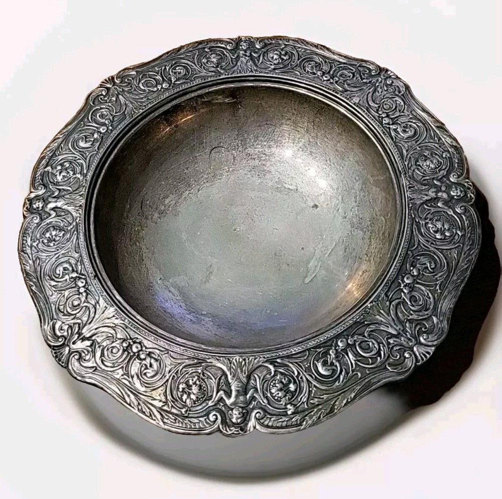 Antique Victorian Barbour Silverplated Tree Of Life Bowl Cherub Grapes 11"
