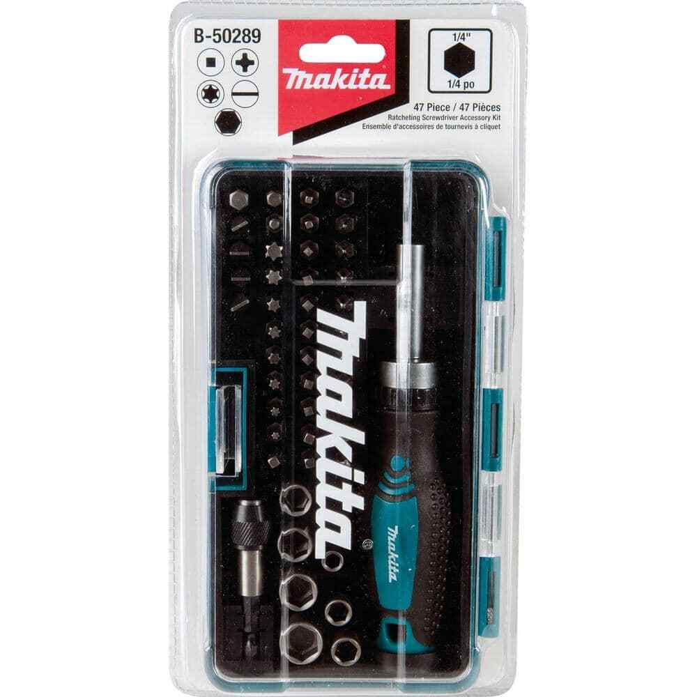 47 Piece Ratchet & Bit Set Phillips Torx Slotted Hex Square Bits Sockets Case