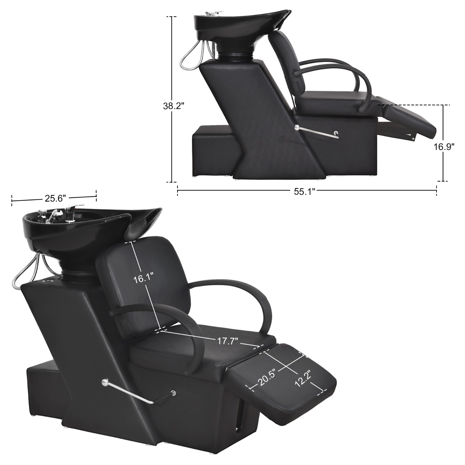 BarberPub Backwash Shampoo Station Chair, Adjustable Ceramic Bowl Barber 9051