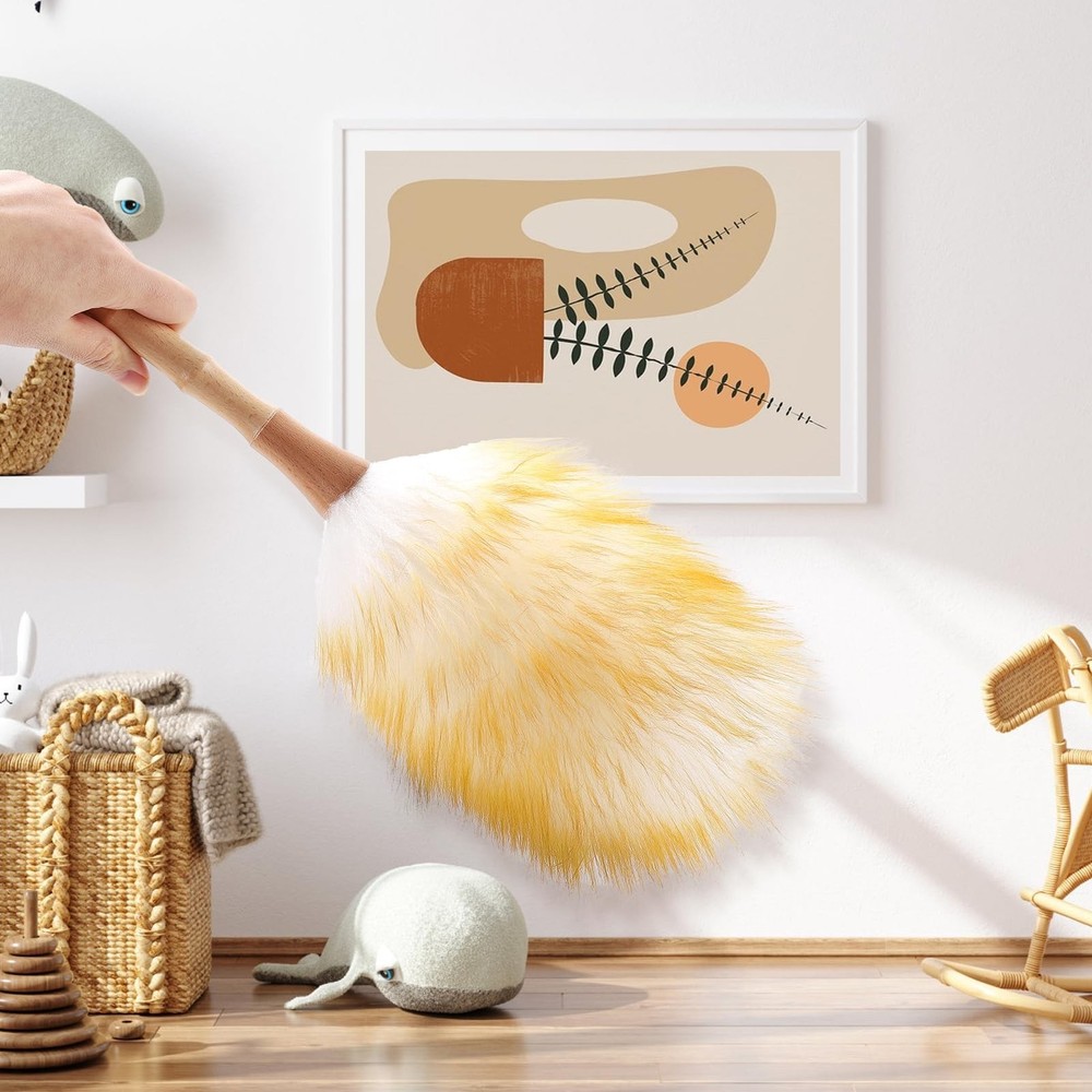 Feather Duster, Lambswool Duster for Cleaning,with Solid Wooden Handle,Leathe...