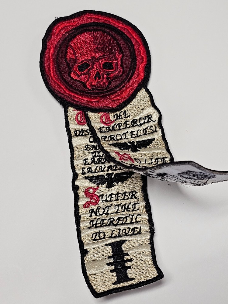 Grim Dark Purity Seal Wax & Scroll Embroidered Patch Hook Back Warhammer 40k