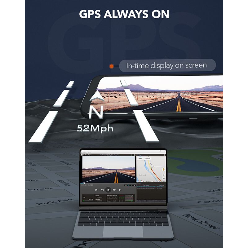 WOLFBOX 12" Mirror Dual Dash Camera Front & Rear Dash Cam With WiFi&GPS for Cars