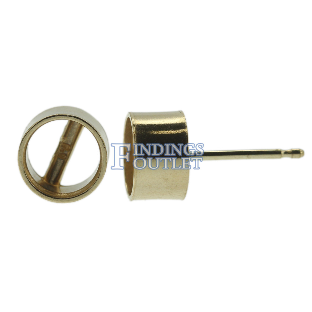 14k Yellow Gold Round Bezel Stud Earring Mounting Setting Push Back Post