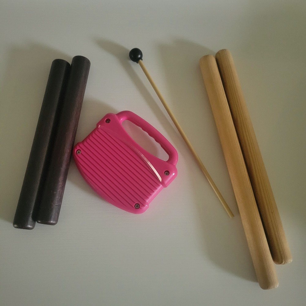 Percussion instruments wood claves rhythm sticks drum toy bundle