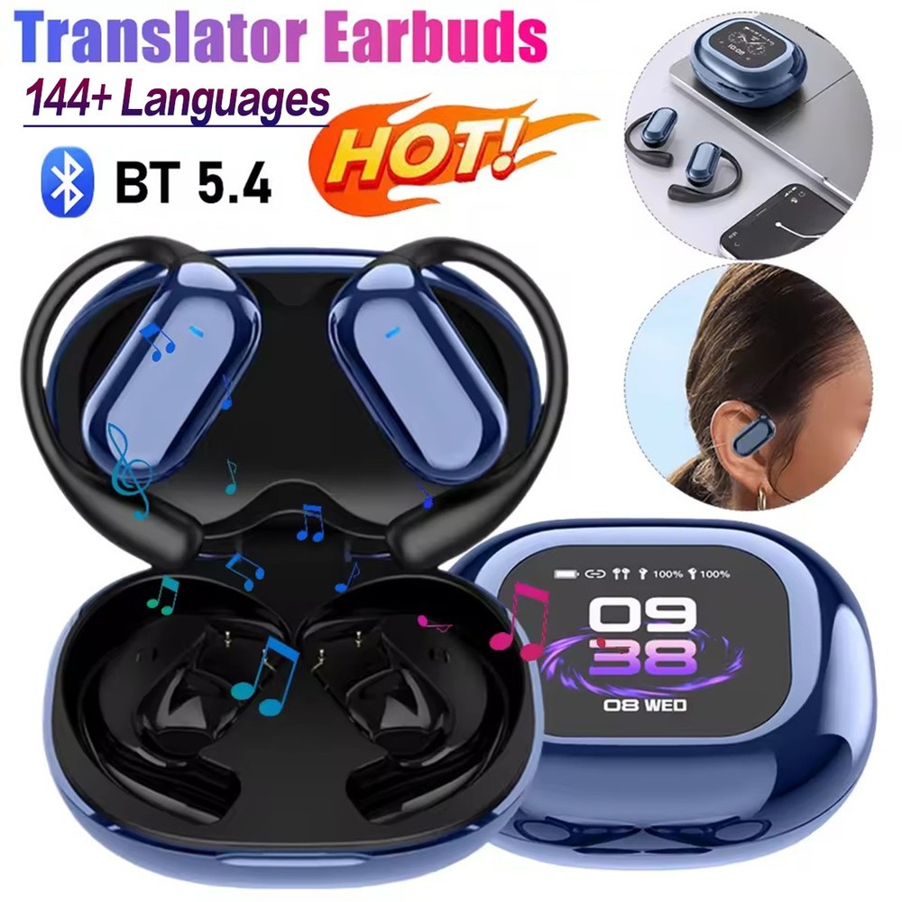 Wireless Earbuds Translator Bluetooth Open Earphones 144+ Languages Touchscreen