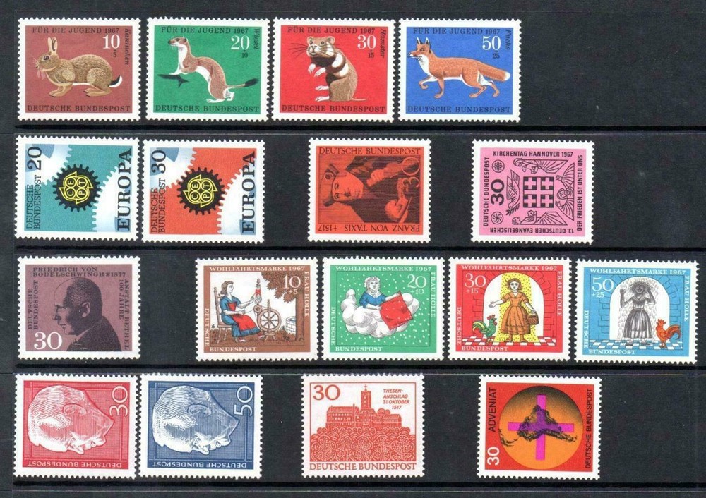 Germany, 1967 year set, 17 stamps, MNH