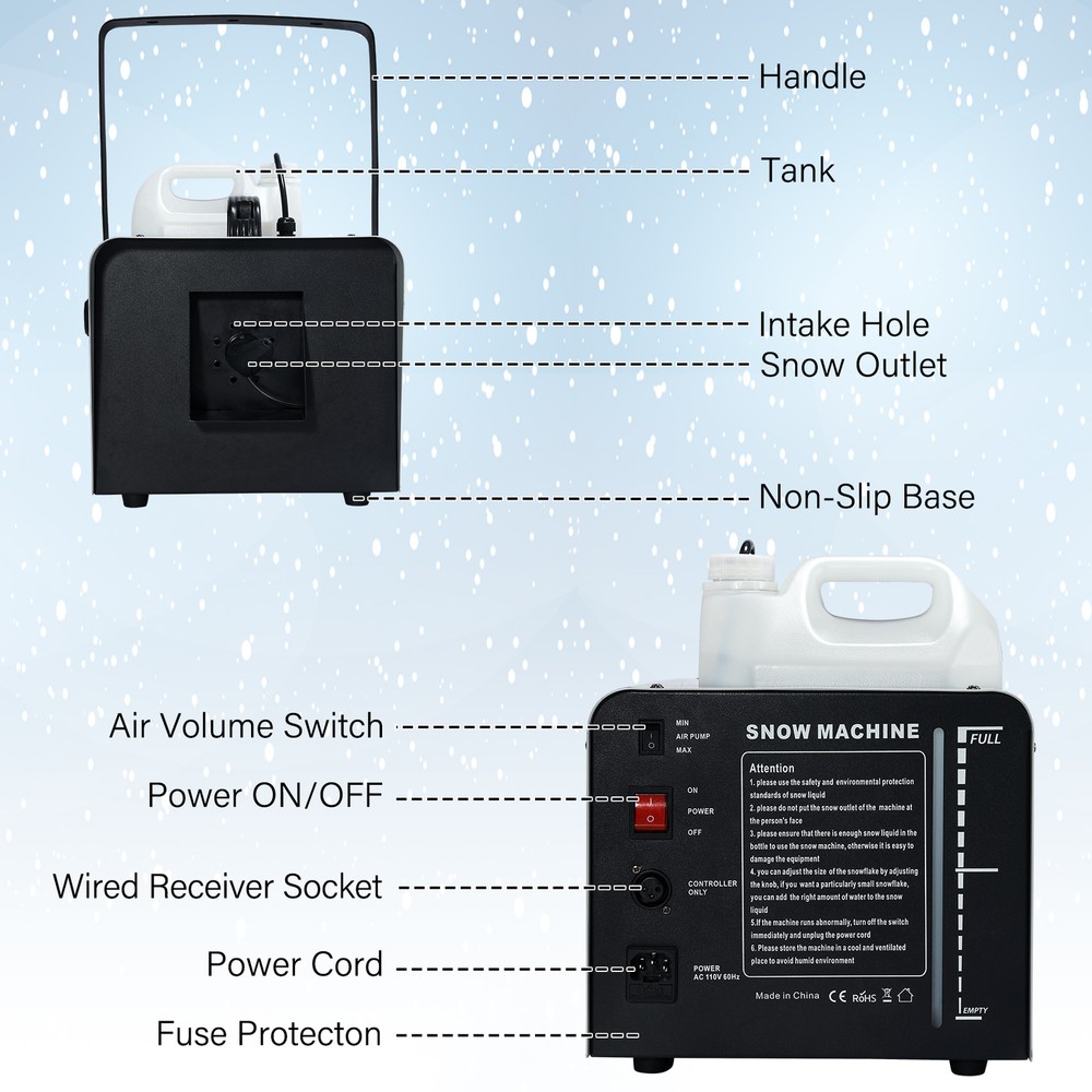 2Pcs 1500W Snow Machine Snowflake Maker Machine Stage DJ Flake Effect w/Remote