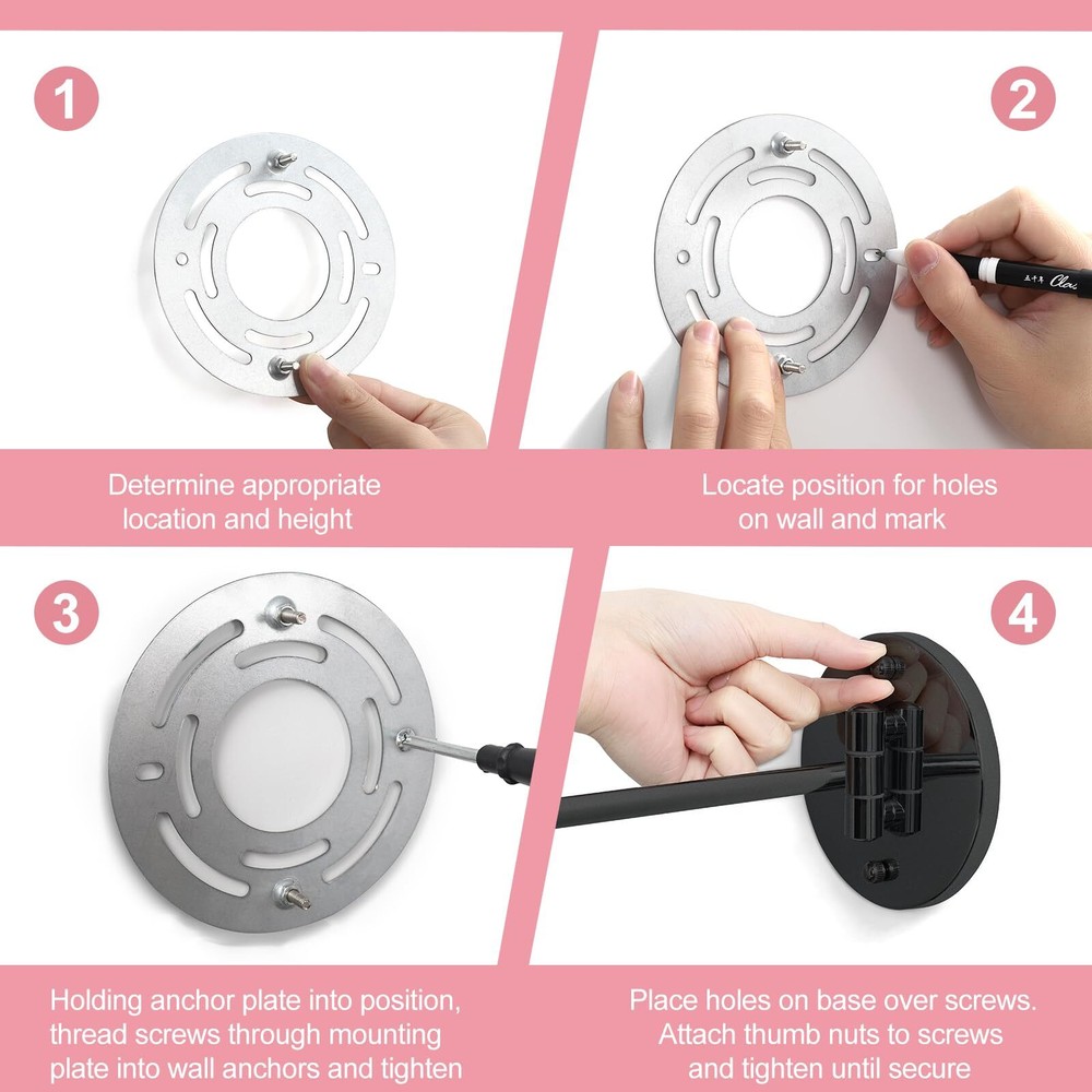Rechargeable Wall Mounted Lighted Makeup Mirror 8" Double-Sided Magnifying Va...