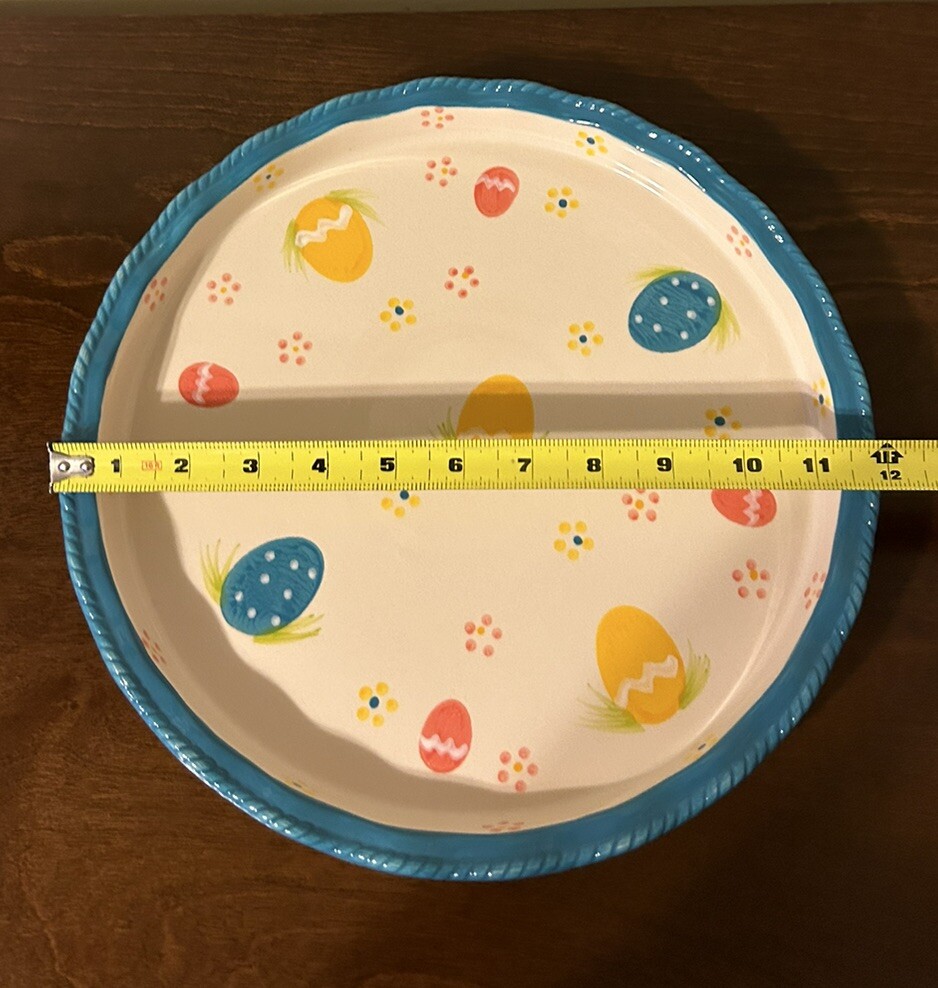 Temptations Tara 12” Easter Egg Hunt Platter Utensils Wooden Serving Paddle EUC