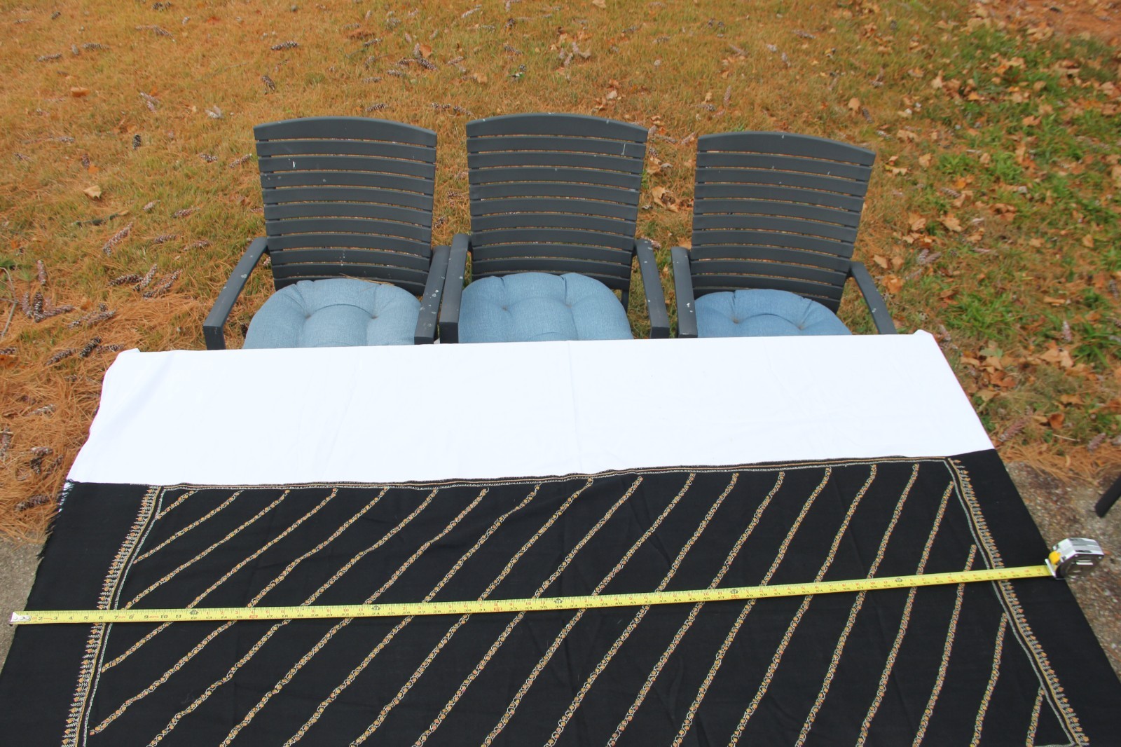 Wool Large Throw/Shawl Black Embroidered Trim and Fringe 76"x25"