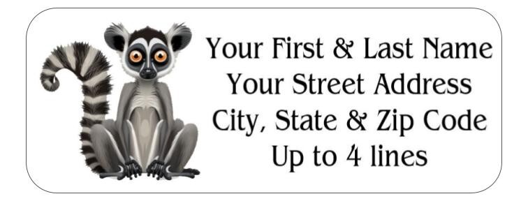 150 Cute Ring-Tailed Lemur Mailing Return Address Labels Personalized