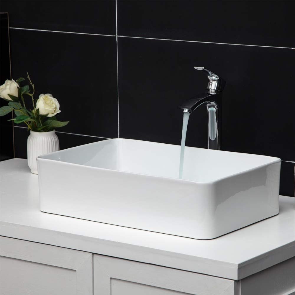 GhomeG Rectangular Bathroom Vessel Sink 21"x14" Rectangle 21"x14", White