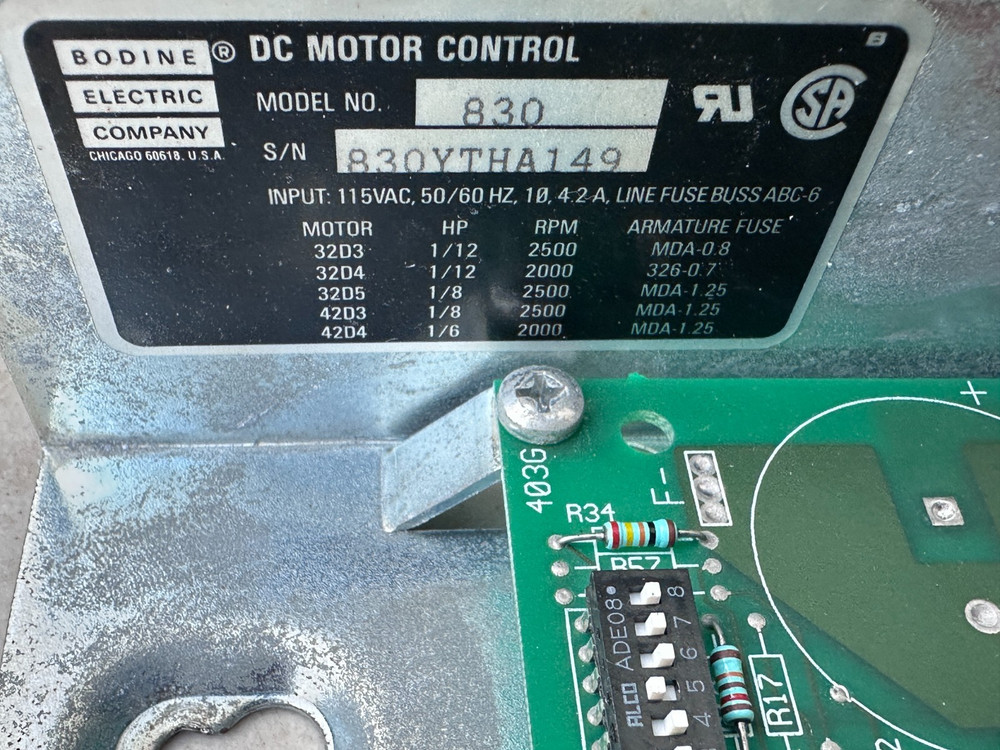 Bodine DC Motor Control, Model 830, 115VAC Input