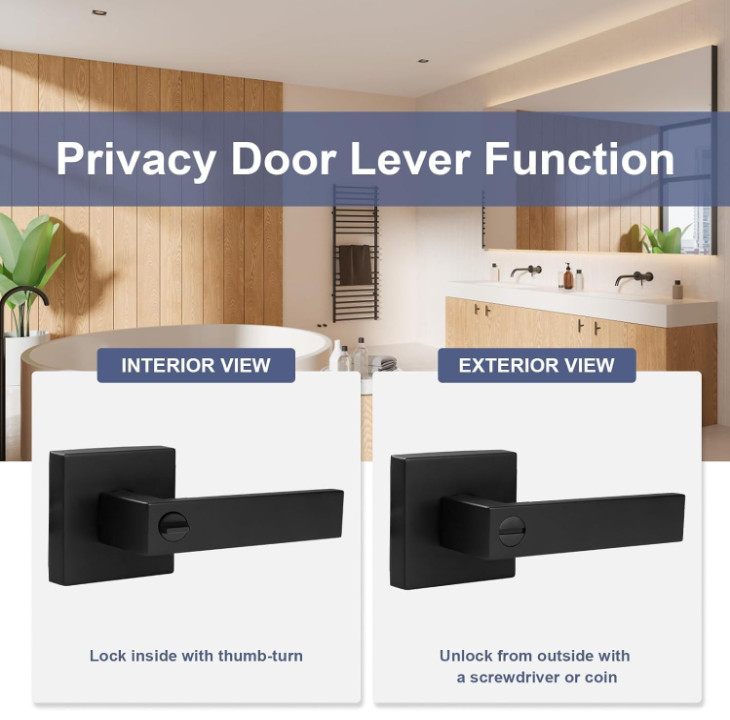 5 Pack Matte Black Interior Door Handles, Keyless Privacy Lock Levers