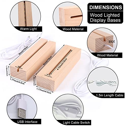 2Pcs Wood LED Lights Display Bases 6 Inch Rectangle Rectangle(Warm Light)