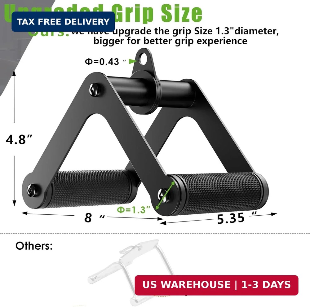 Double D Row Handle LAT Pulldown Attachments, 1.3 Inch Diameter Big Comfort Rubb