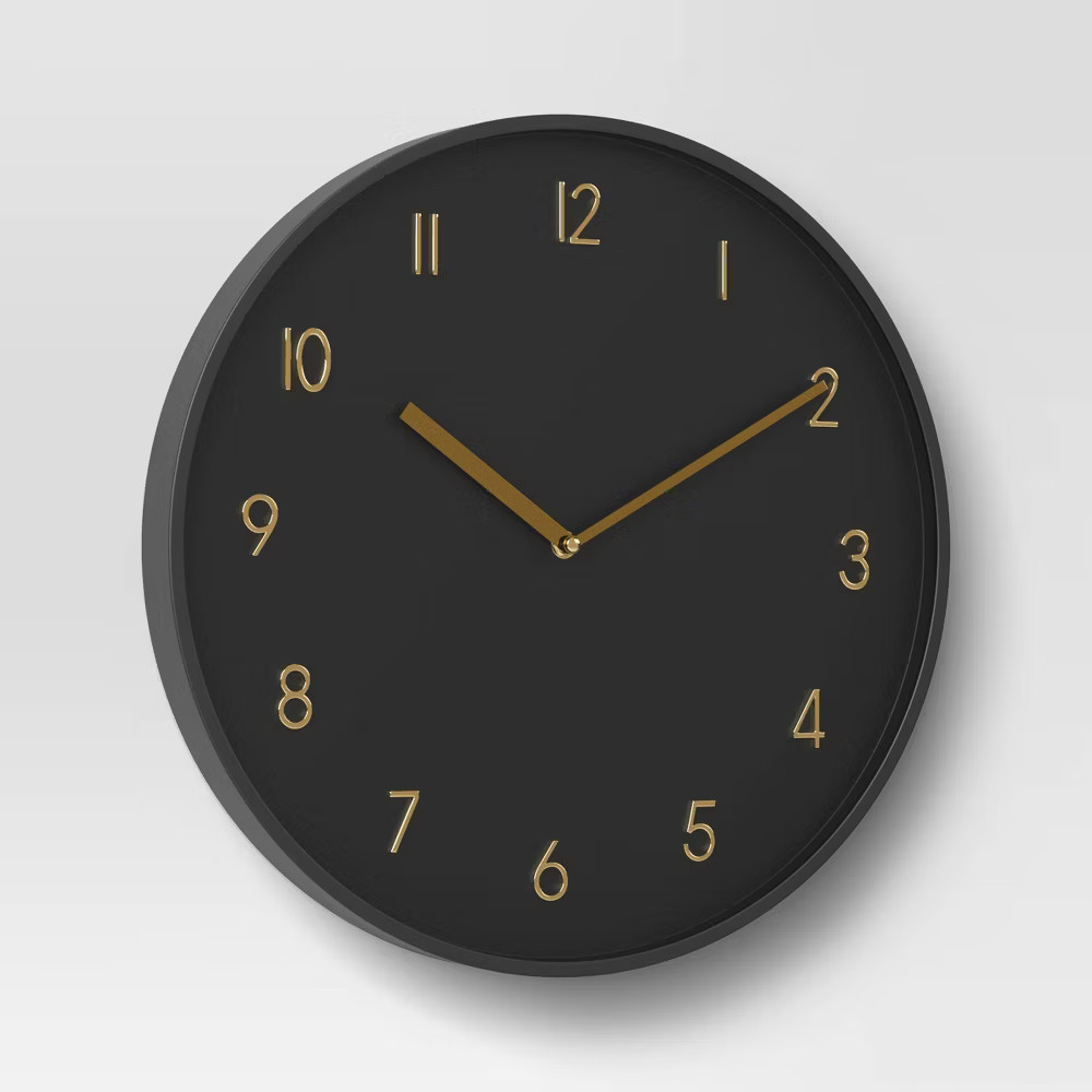16" Luxe Wall Clock Black/Brass - Threshold