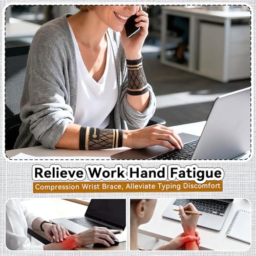 [360° Full Compression] Copper Wrist Compression Sleeve 1 Pair, Medium, Black