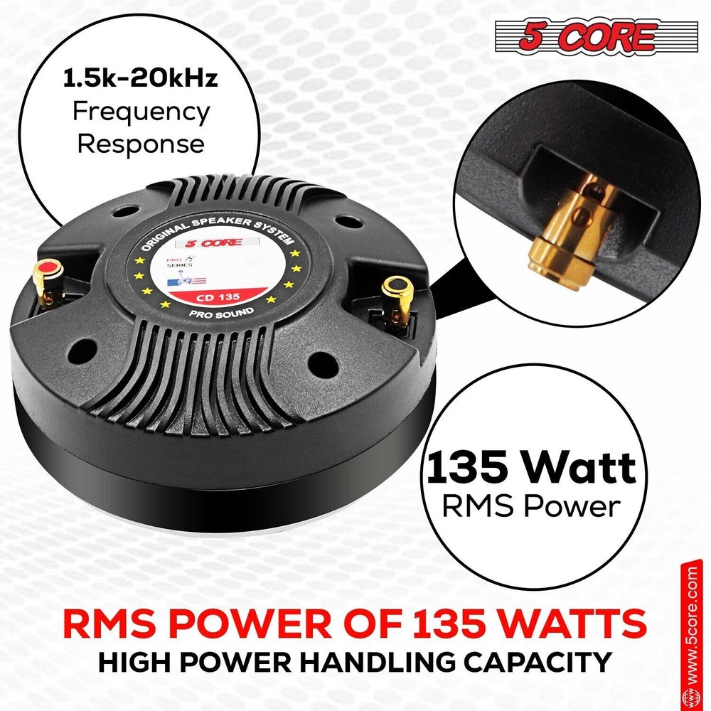 5Core Compression Driver 135W RMS 8 Ohm Titanium Horn Throat Tweeter Speaker