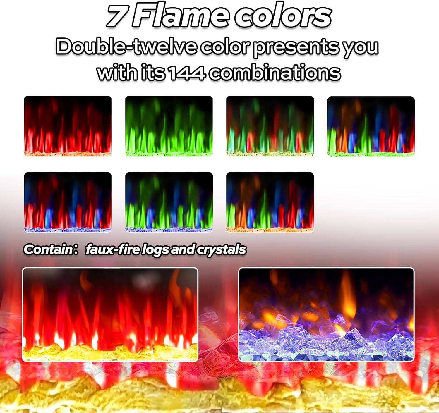 36" Electric Fireplace Heater RV 7 Colors- Wall Mount, Recessed, Insert TV Stand