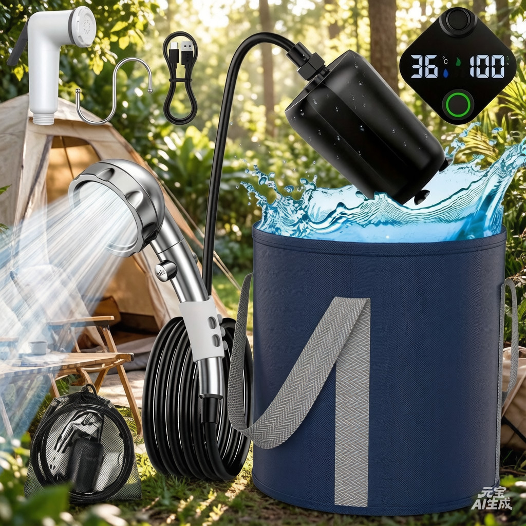 Portable Shower Camping,9000mAh Rechargeable Shower Pump with Digital Display