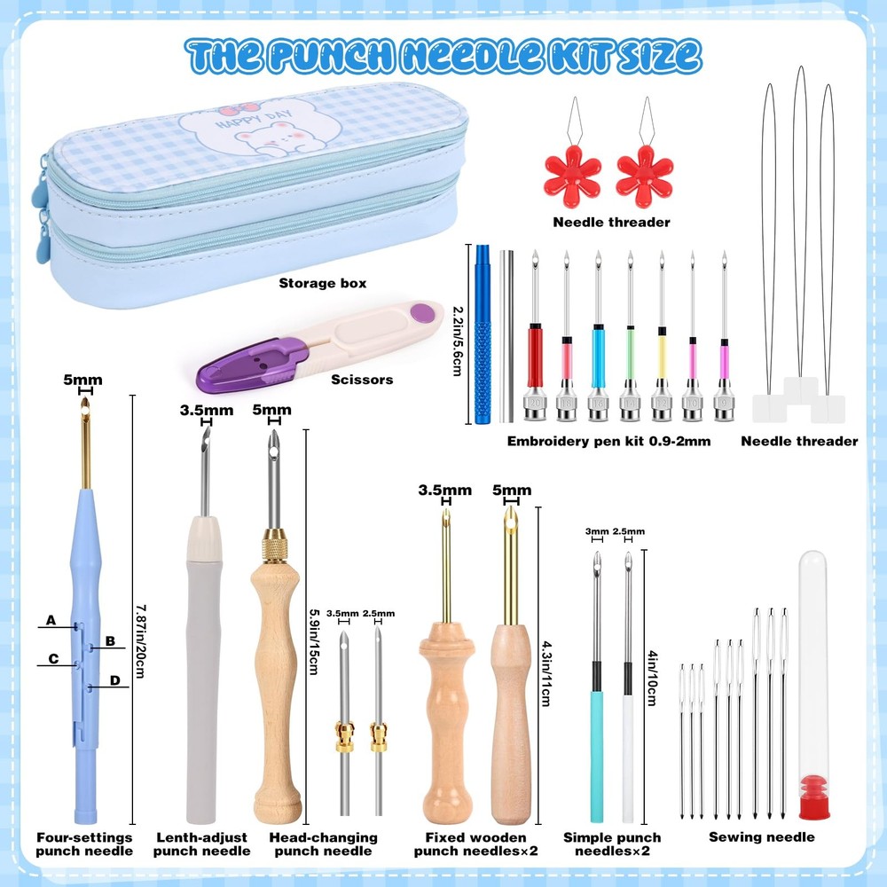 35Pcs Punch Needle Kit Adult Beginner, Adjustable Punch Needle Tool with Diff...